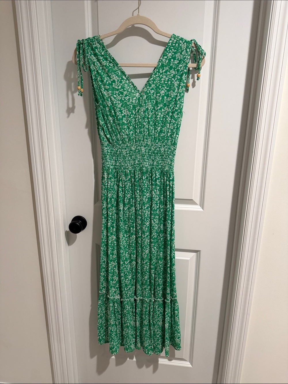 Dex Green Floral V-Neck Smocked Maxi Dress